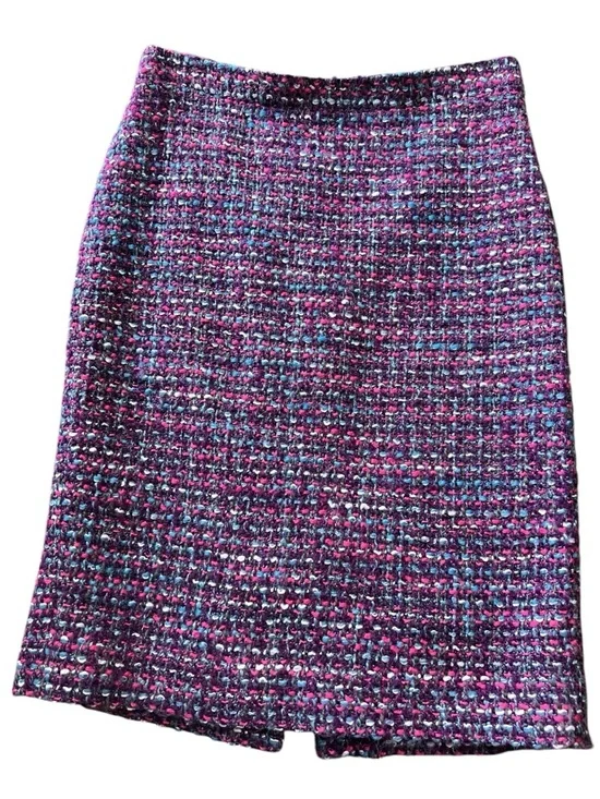 J. Crew purple pink blue tweed boucle wool blend No. 2 pencil skirt - Picture 2 of 13